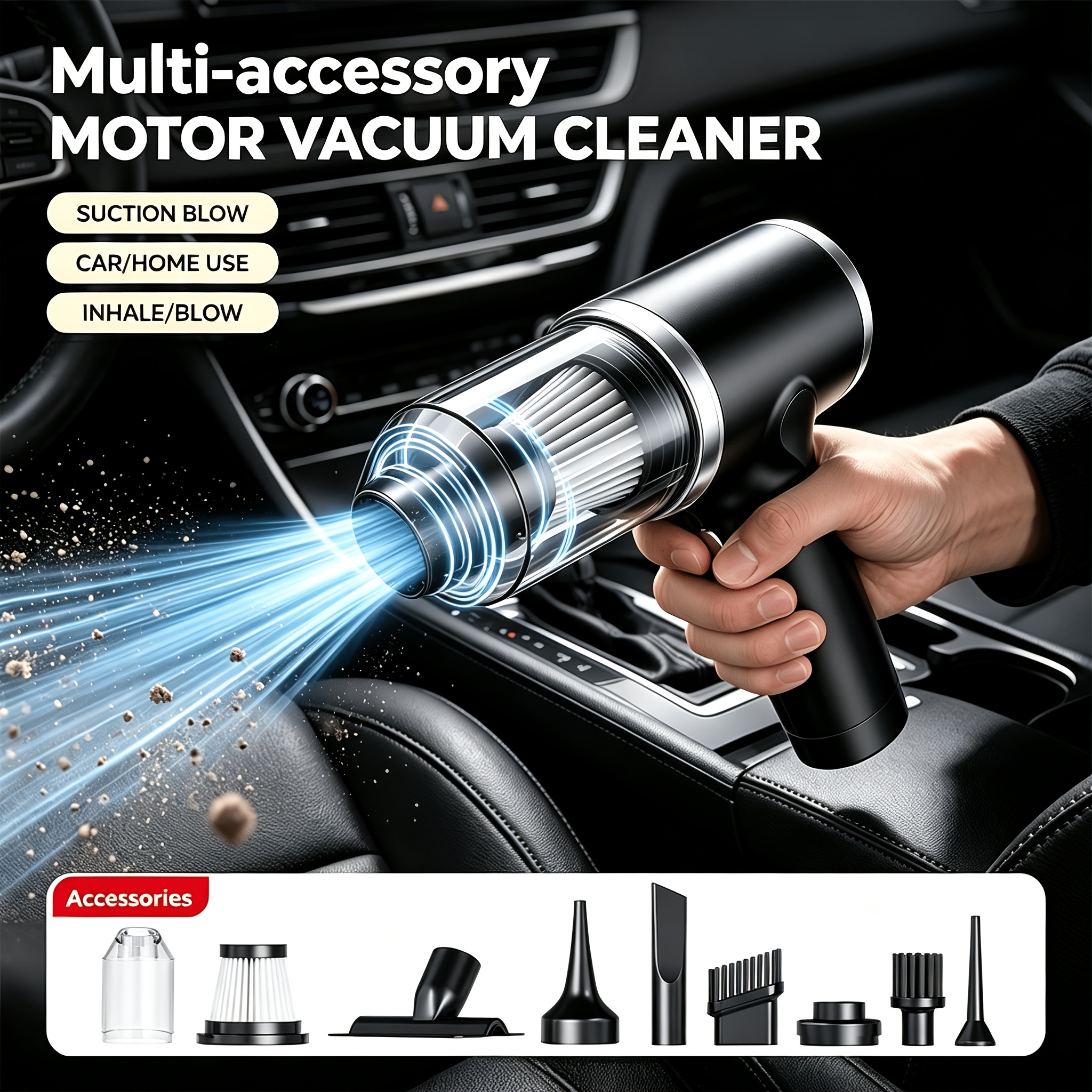 TEMU Aspirateur Balai d'Appoint 9000pa pour Voiture et Élimination des Poils d'Animaux - Souffleur et Balayeur à Aspiration Puissante avec Fonction