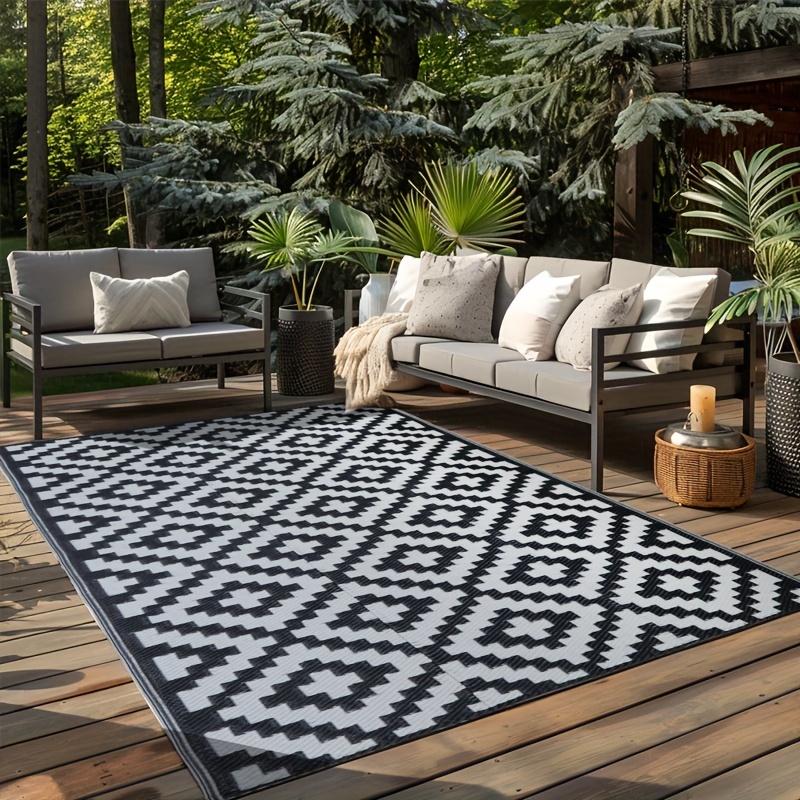 

1pc Reversible Polypropylene Outdoor Rug, Uv-resistant Patio Camping Mat, Easy-clean Machine Washable, Lightweight Portable Design, Ideal For Rv, Indoor Porch, Backyard Picnic, Home Decor Gift