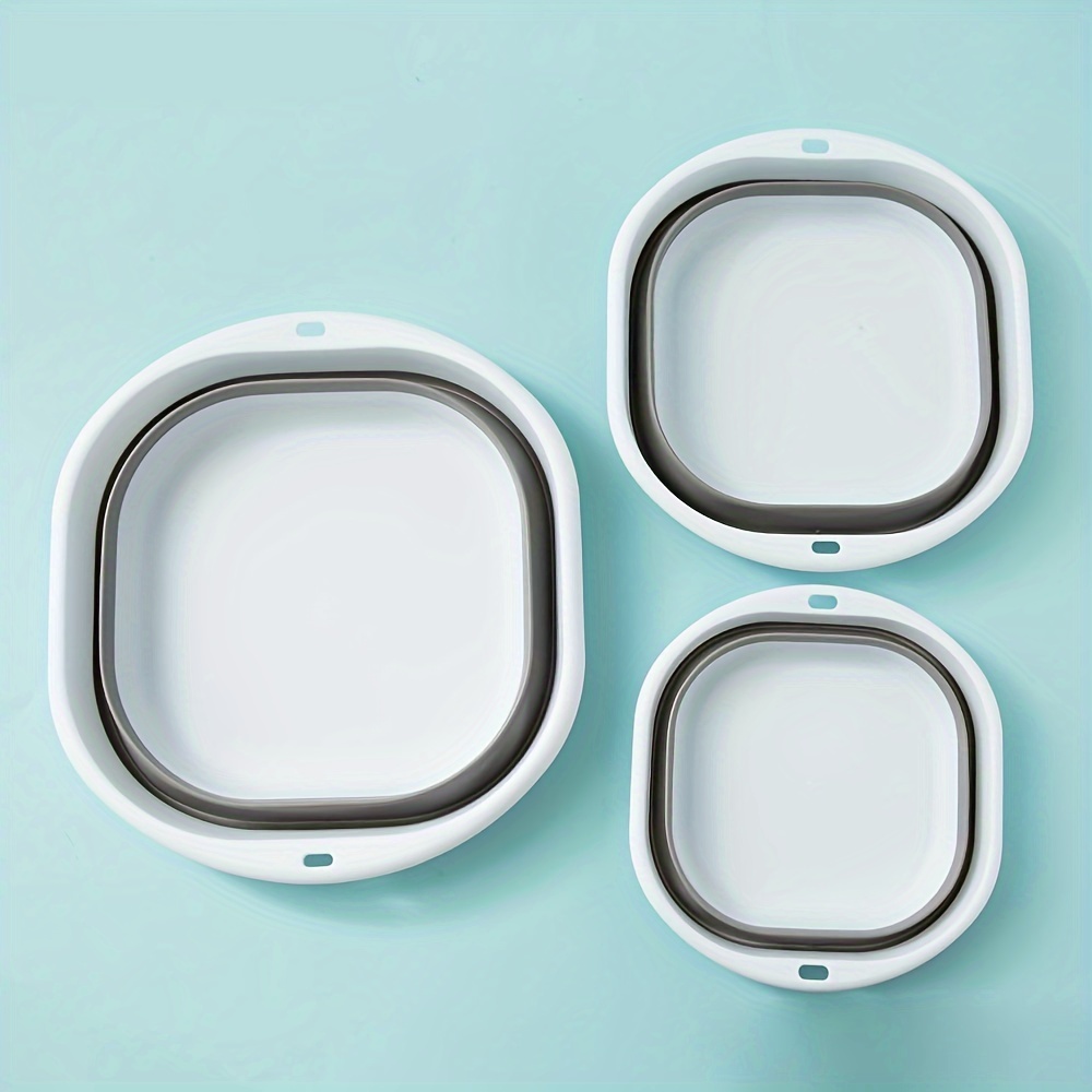 TEMU Foldable Dish Basin 3pcs, Foldable Dish Basin, Plastic Foldable Tub, Space Saving Foldable Sink For Camping, Grey Foldable Dish For Washing Dishes, Fruit, Camping, Laundry.