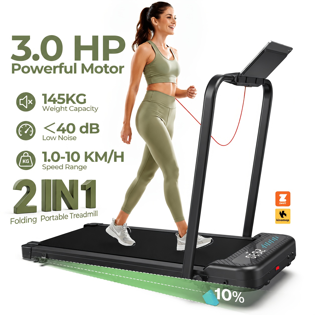 TEMU Foldable Treadmill With Incline, 2in 1 Compact Walking Pad Treadmill With Handle Bar For Home Small Spaces, 3.0hp Portable Quiet Under Desk