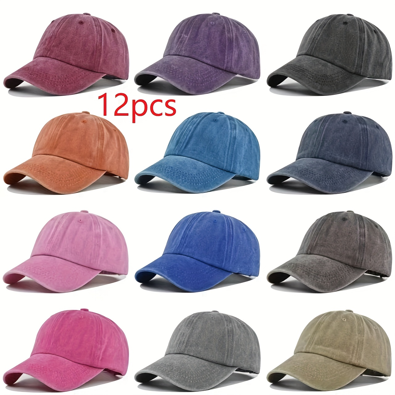 8/12/24 stück vintage gewaschene baseballkappen - leichtes polyester, einfarbig, verstellbar, mehrfarbige outdoor-sonnenhut für lkw-  | klassisches hutdesign
