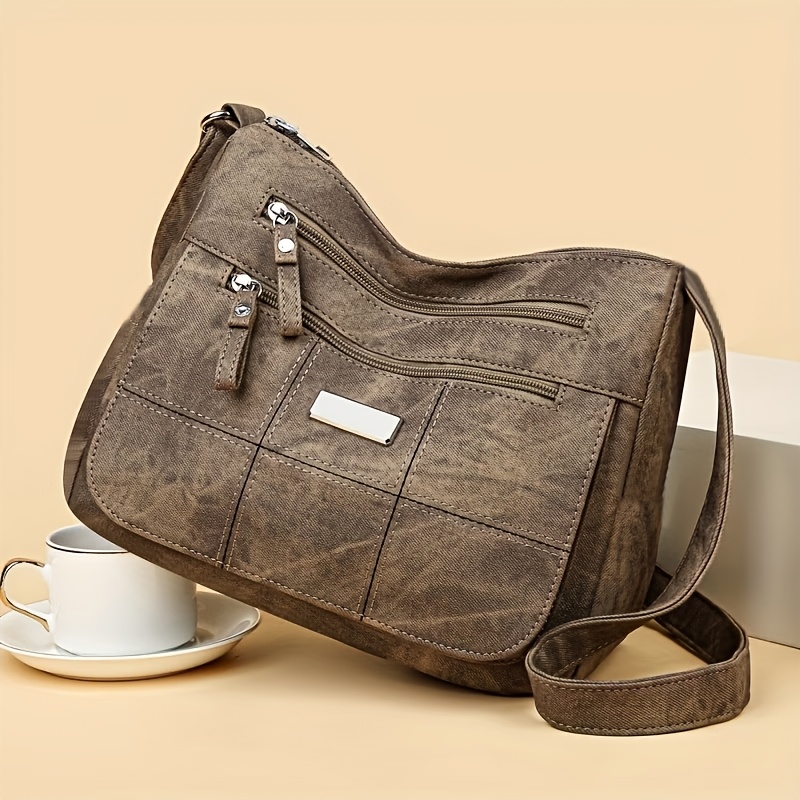 TEMU Bolso cruzado de moda para mujer - Multibolsillos, multifuncional y versátil con diseño acolchado, correa de ajustable, cierre de cremallera,