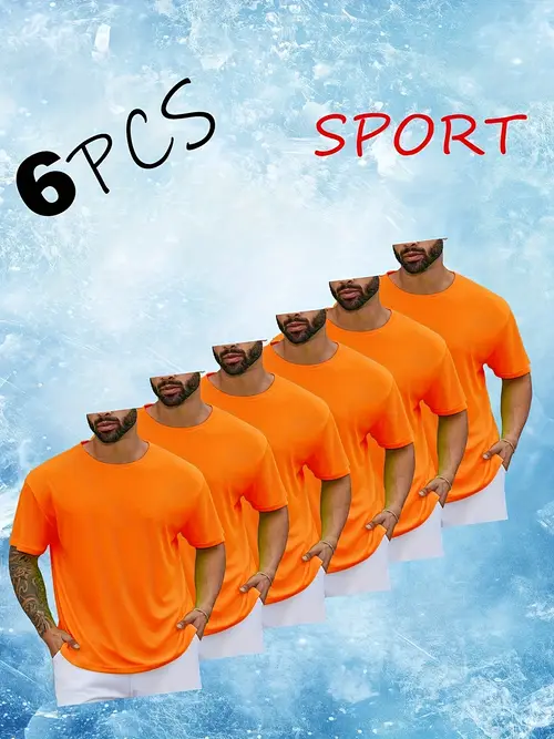6pcs mens breathable moisture wicking athletic t shirts round neck short sleeve gym running regular fit solid color machine washable