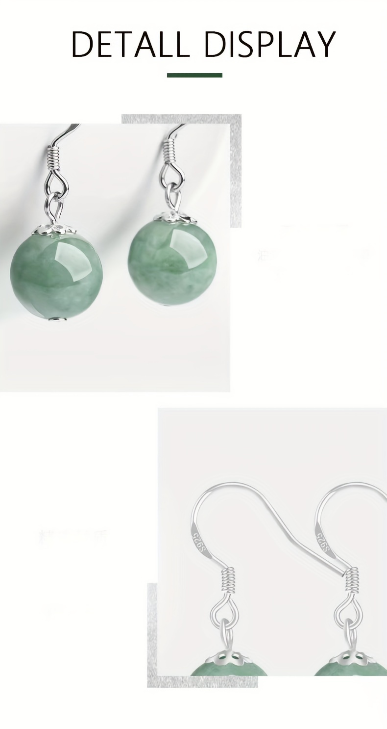 1 pair luxury tribal style dangle earrings s925 sterling silver plated synthetic october birthstone jade fashionable   jade pendant with     gift   for christmas   accessory details 0