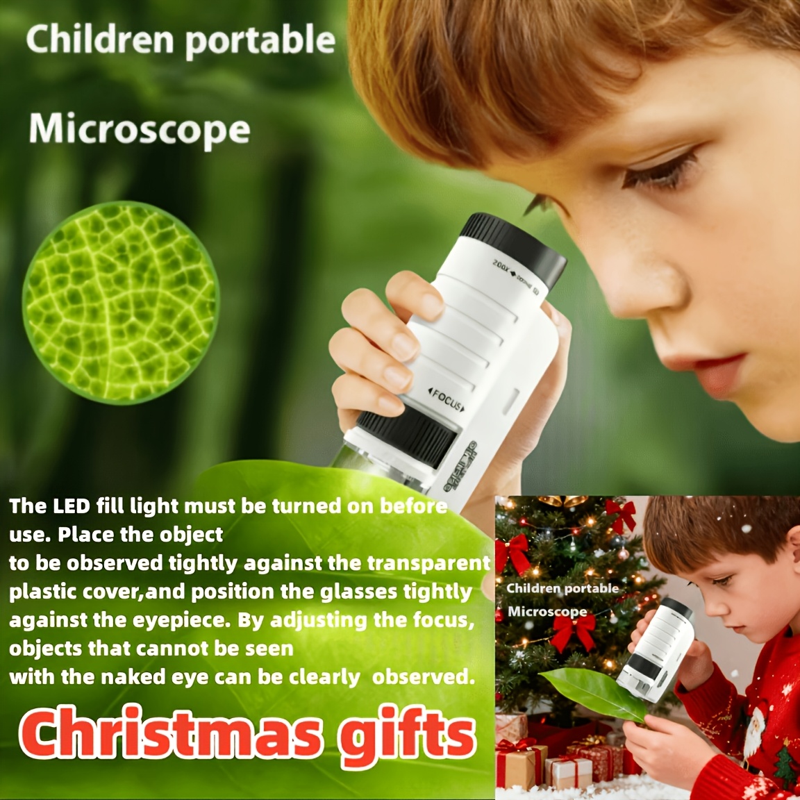item picture   led handheld mini pocket microscope toy portable educational science toy for student biology exploration day christmas gift with focus and   functions birthday present