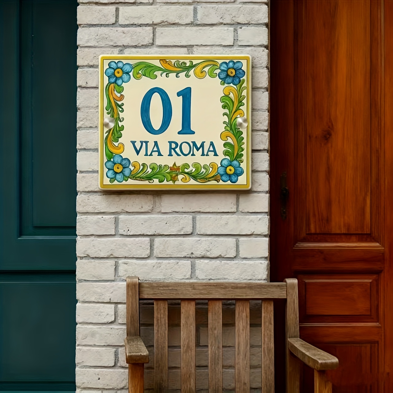 TEMU Personalized Vintage-style Acrylic House Number With A Floral Print Design, Suitable For Wall Mounting, Perfect For Outdoor Home Decor