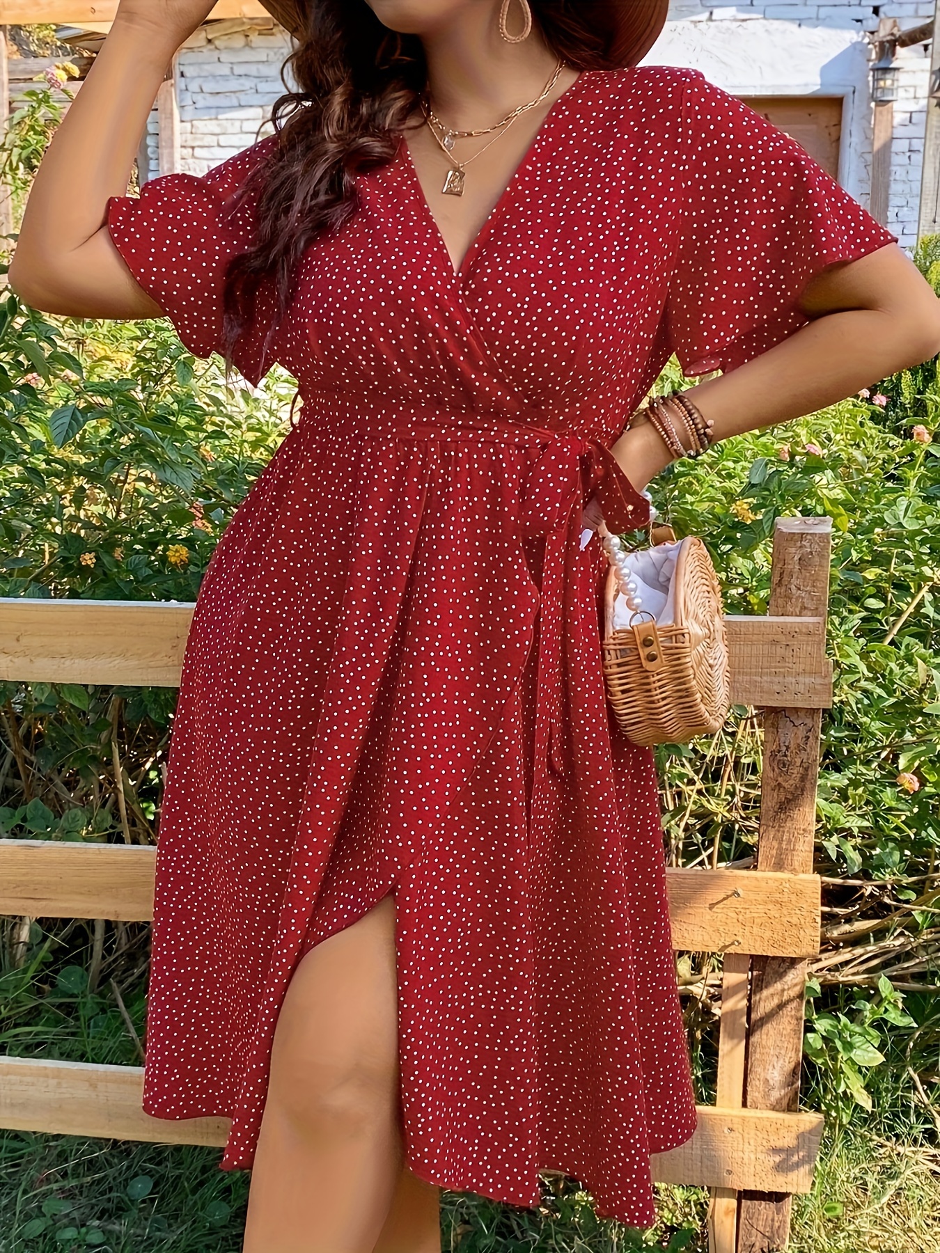 strapless open back dress Unique Vintage Plus Size Red & Ivory Polka Dot Dahlia Swing Dress 4X/28W-30W