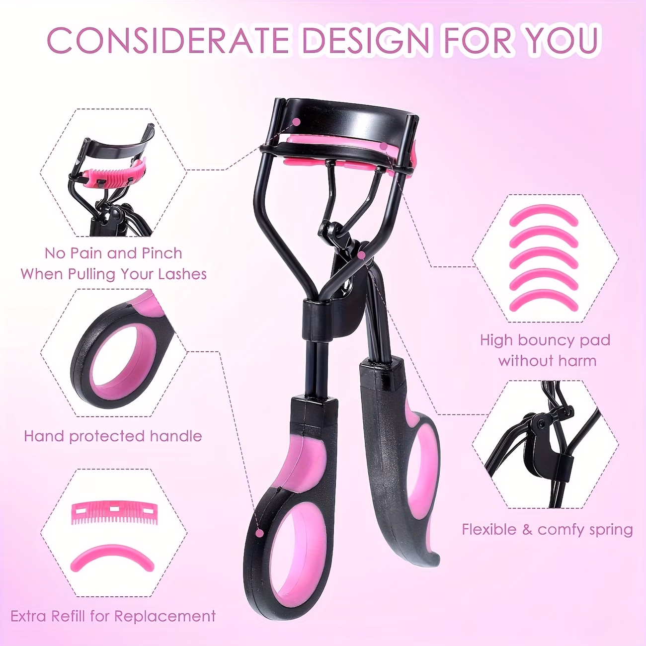 eyelash curler set with comb with eyelash curler replacement strips eyelash curler replacement comb eyebrow brush mascara brush spiral mascara brush lip brush quickly create curly lashes that are easy to carry and a holiday gift for travel Product details 2