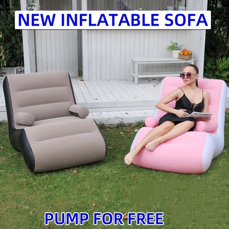 1pc Lazy Sofa Inflatable Foldable Lounge Chair Outdoor Sofa Bed Comfort Flocked Sofa Chair or 1pc of Air Cushion for Purchase - Large Size PVC Outdoor Air Chair, Comes with Instruction Manual. Suitable for Travel, Beach, and Camping, Outdoor Leisure