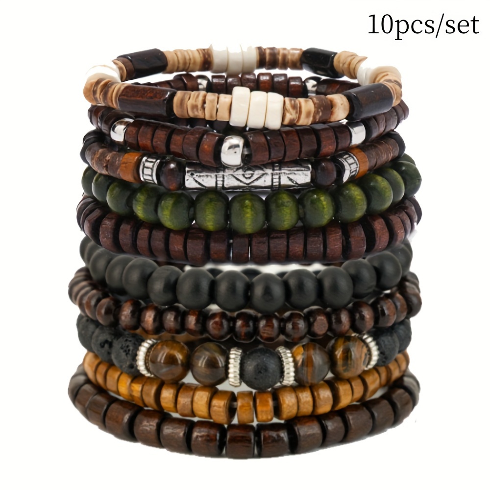 

10pcs Set Of Wooden Beaded Bracelets - , - Accessories For - For & Gifting