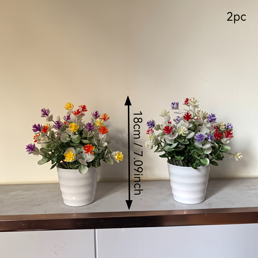 2pcs Artificial Plant Artificial Simulation Small Potted Plant Plastic Eucalyptus Green Plant Suitable For Home Office Desktop Rack Bedroom Bathroom Indoor Decoration