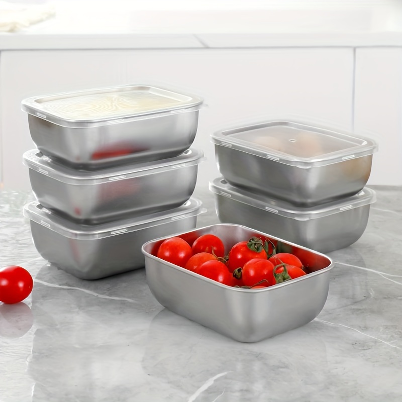 

4pcs Stainless Steel Food Storage Container Set With - Reusable, For Meal Prep, Lunch & Outdoor