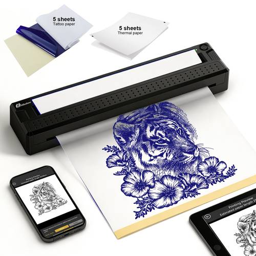 item picture 2026 new launch tattoo stencil printer thermal wireless tattoo printer wireless template machine for tattooing with 5pcs transfer papers and 5pcs thermal paper compatible with phone tablet pc