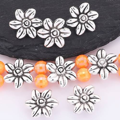 20pcs of flower double hole spacer beads decorative beads spacers alloy additions vintage silvery beads for loose beads for fashion additions necklace and bracelet making jewelry additions handmade jewelry components