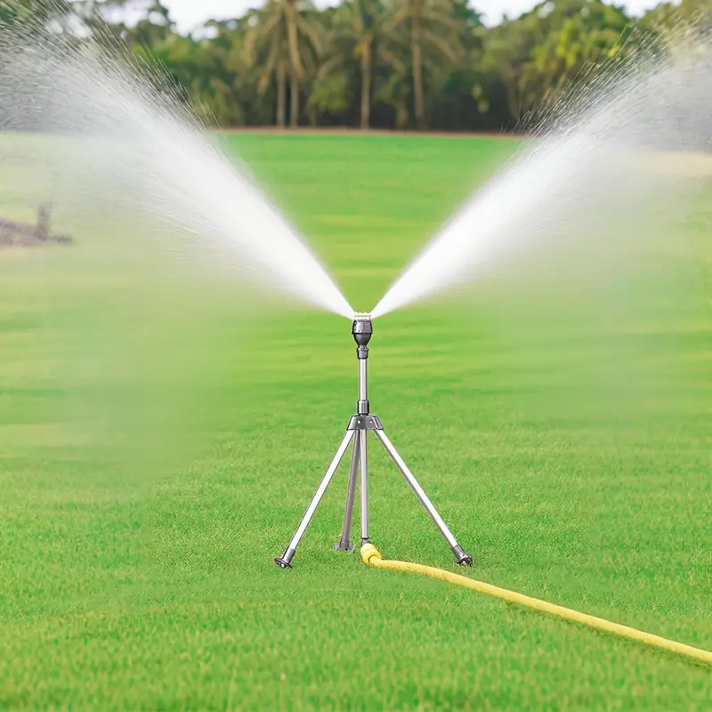 heavy duty 360 rotating tripod lawn sprinkler with adjustable telescopic height full 360 rotation multi nozzle design for large yard garden patio car washing sturdy stainless construction free setup ideal for home commercial agricultural use water lawn irrigation system sprinklers for lawn durable plastic components details 1
