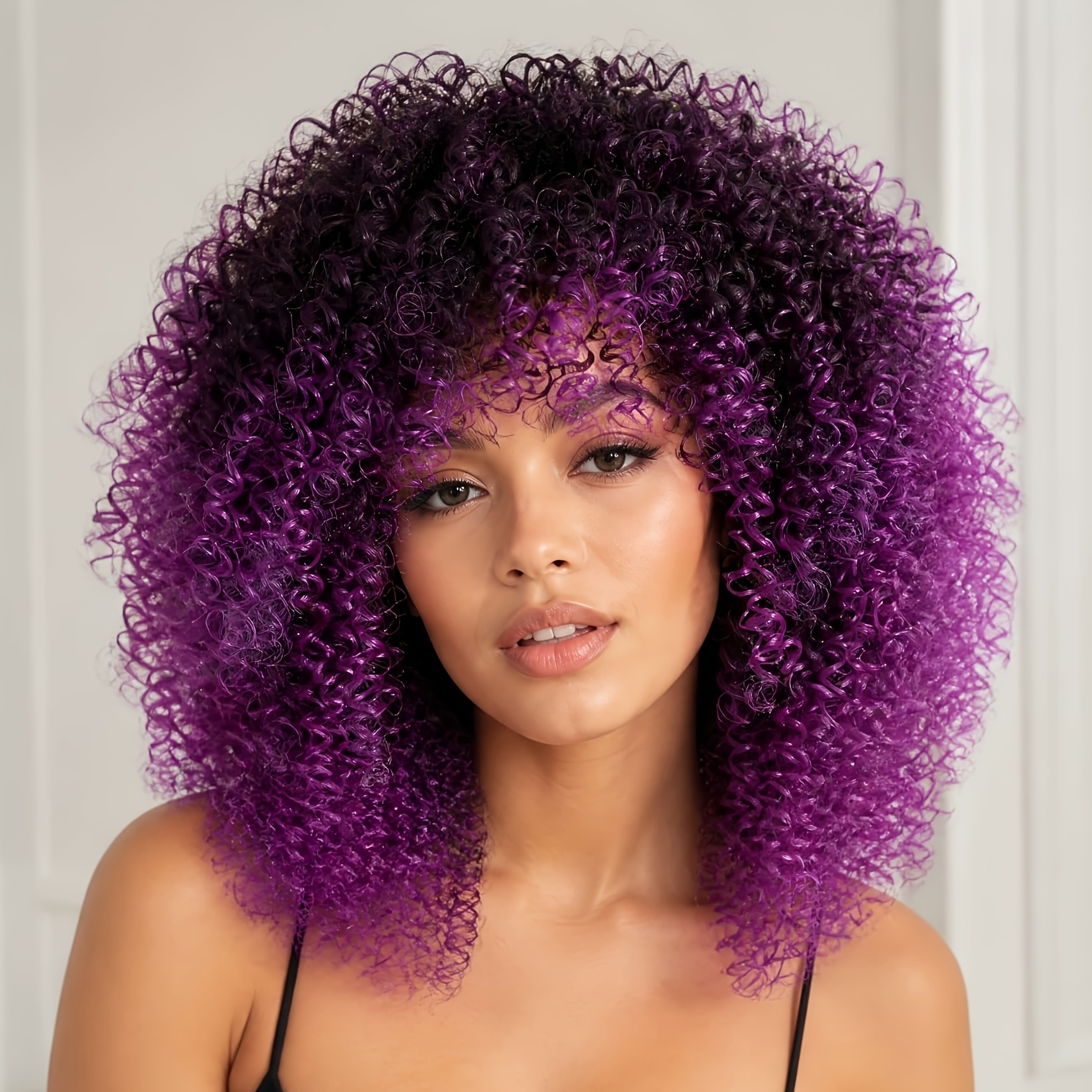 NEW ! Women 16 Inch Wig Curly Dark Purple Amazon.com : YEAME Curly Wigs for Black Women - Purple Mixed  main image 4