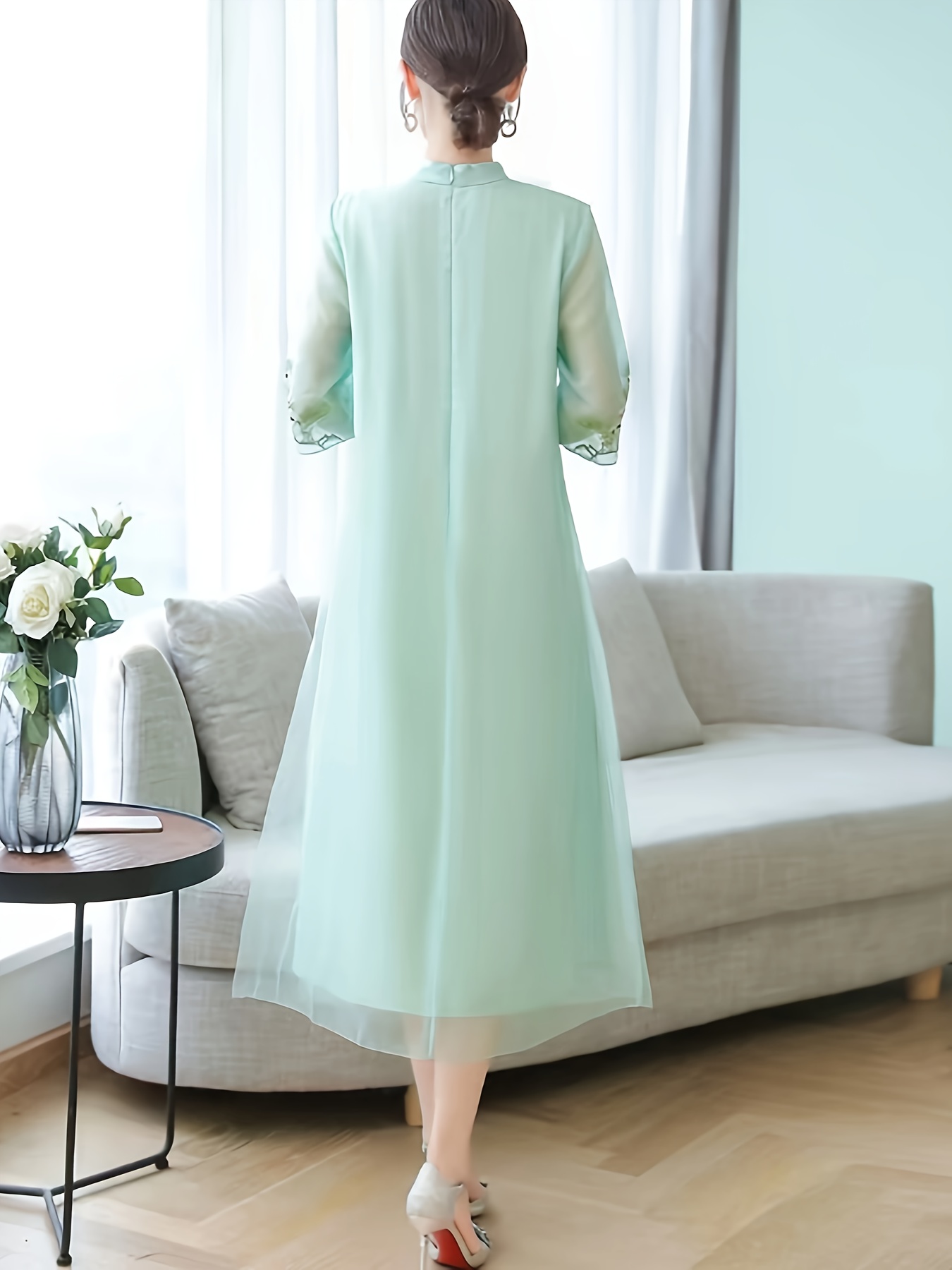 womens floral embroidered a line maxi dress