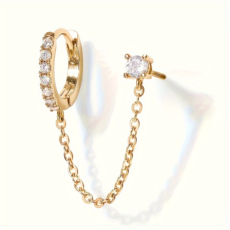 

Elegant Minimalist Chain Hoop Earring With Sparkling Zirconia - Nickel-free Copper, & Parties