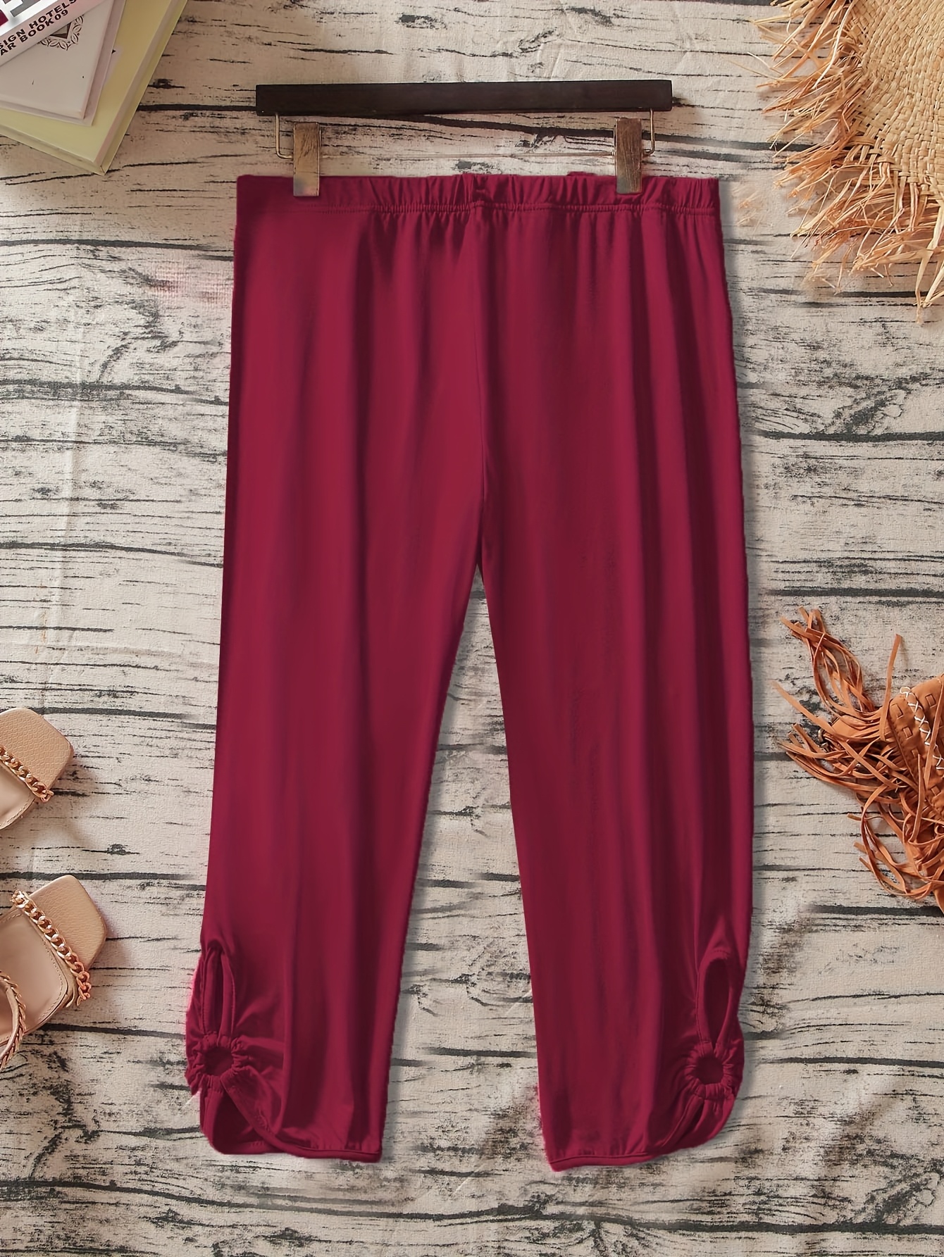 Women's Plus Size Stretchy Casual Pants - Solid Color Black, Elastic Waistband, Comfort Fit, Polyester, Machine Washable - Ideal for Spring/Summer/Fall