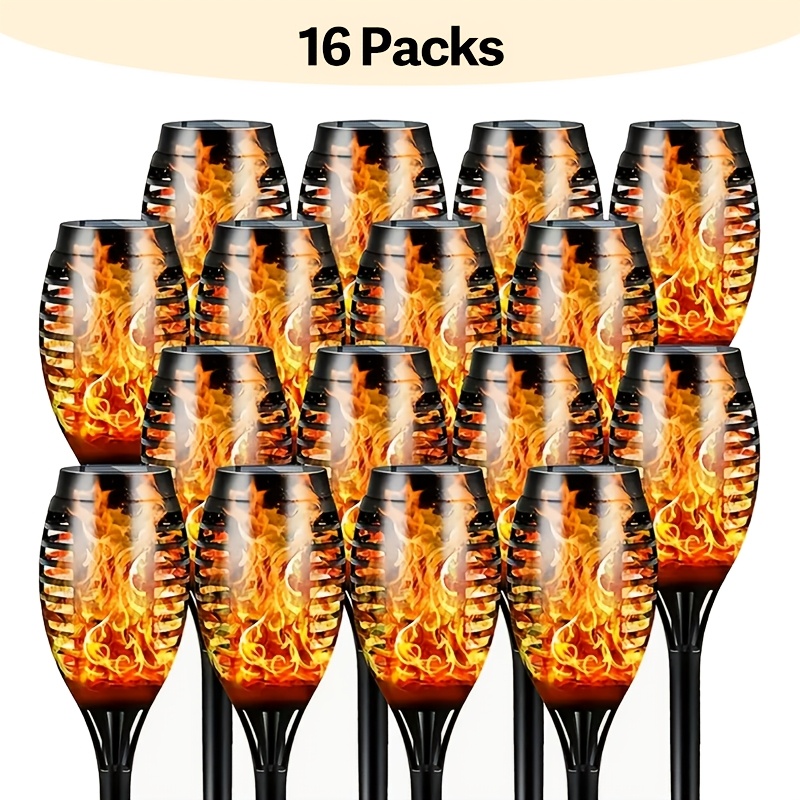 16 Packs Led Flickering Flame Lights With Auto , Ipx4, Smart Solar Lights, Outdoor Garden Pathway Decor For Patio Lawn Wedding Party