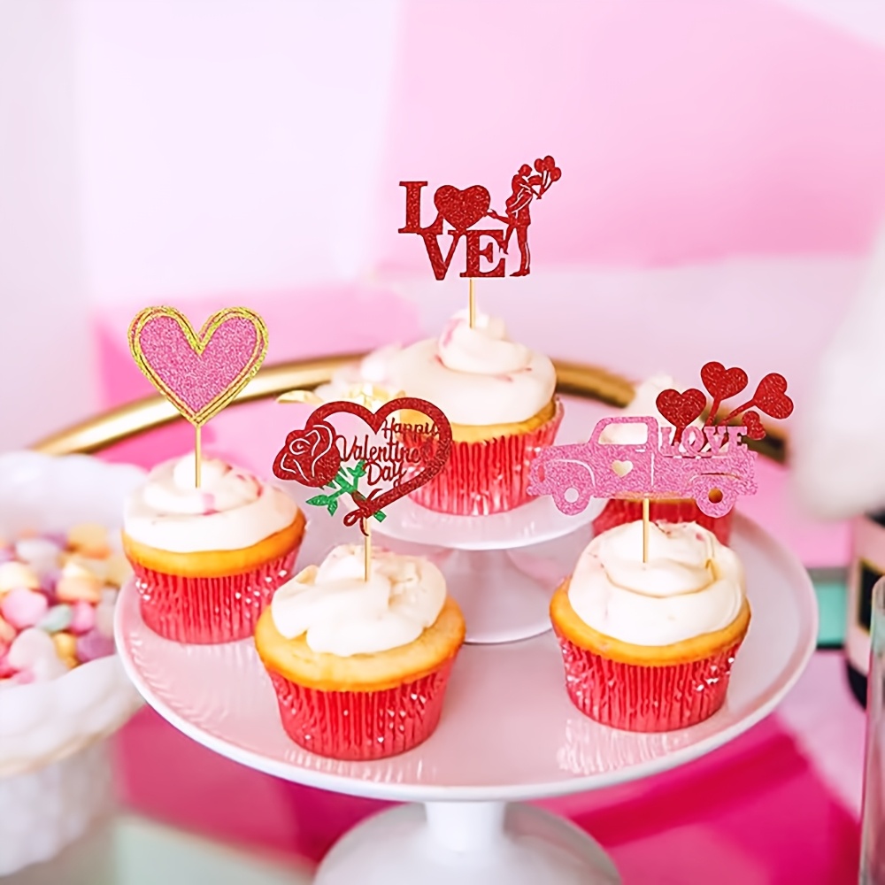 24 Valentinstag Cupcake-Topper Mit Herz & Glitzer – Süße Dekoration Für Kuchen & Muffins
