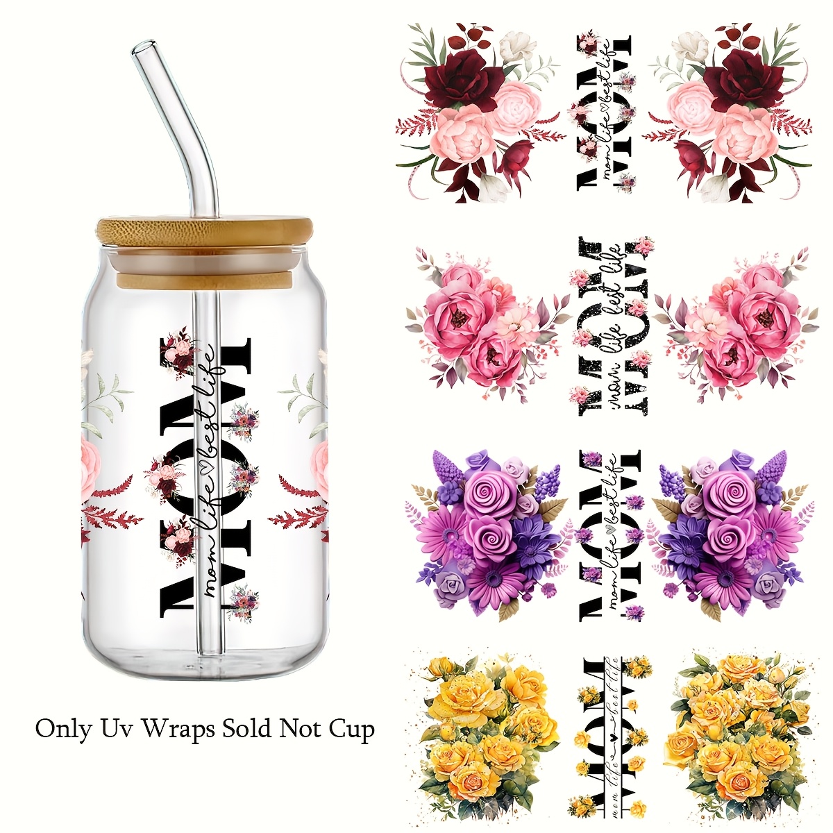 

4pcs Ahpainting Uv Dtf Transfer Paper, "" For 16oz Glass Cups, Waterproof & Plastic Decals For Mugs, Bottles, Diy Crafts - Ideal Day Gift, Gift Customization | Decorative Wraps | Wraps, Day Gift Items