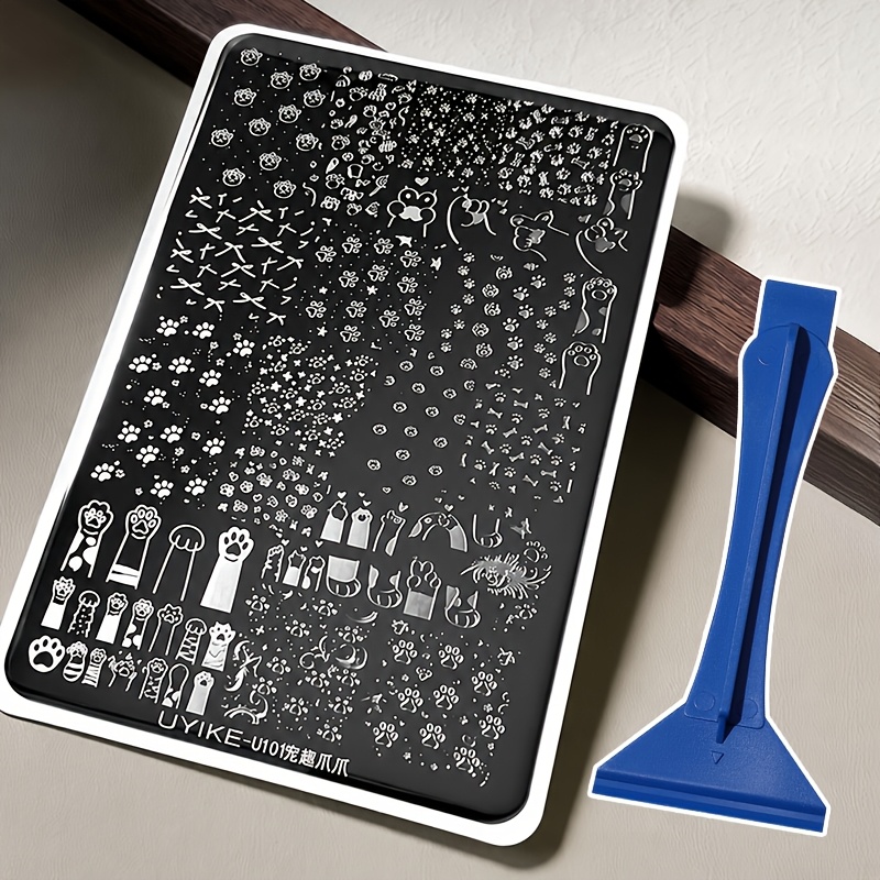 Cat Paw Nail Art Stamping Plate with Scraper Tool