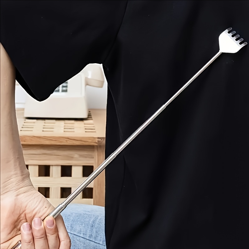 a retractable back scratcher 19 69 inches long made of stainless steel portable with a non   designed to be durable and   suitable for massage and skincare details 7