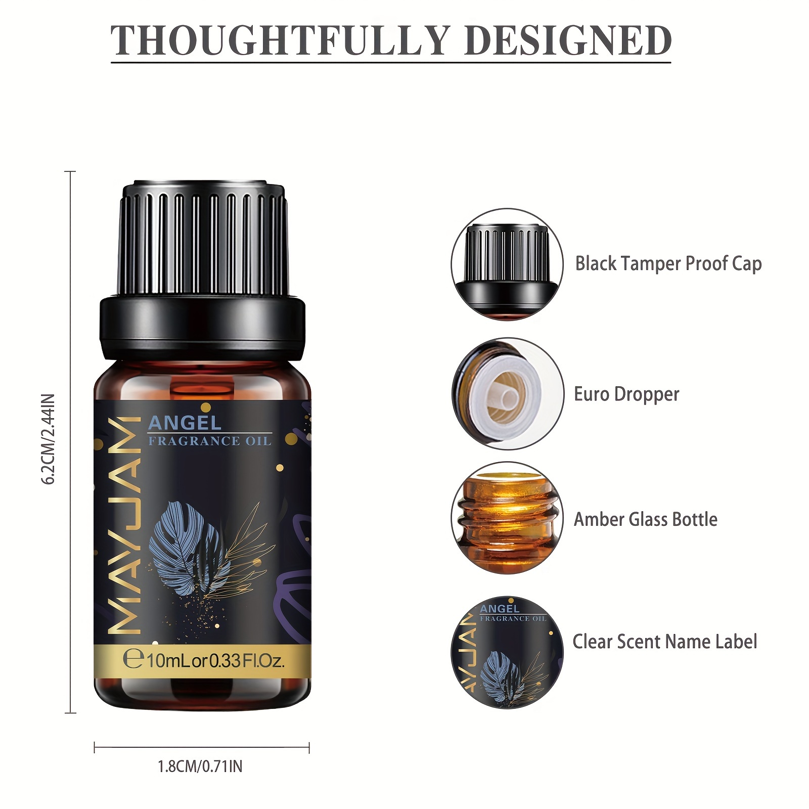 MAYJAM Angel Kvepalų Aliejus 10ml - Gerinantis Nuotaiką, Skystas Format, Daugiaprasmių Aromaterapija Namams ir Automobiliui, Nešiojamas Butelis su Tekstūrinėmis Dizainu, Namų Kvepalai | Elegantiškas Butelio Dizainas | Tekstūrinis Butelis, Aromaterapijos Produktai