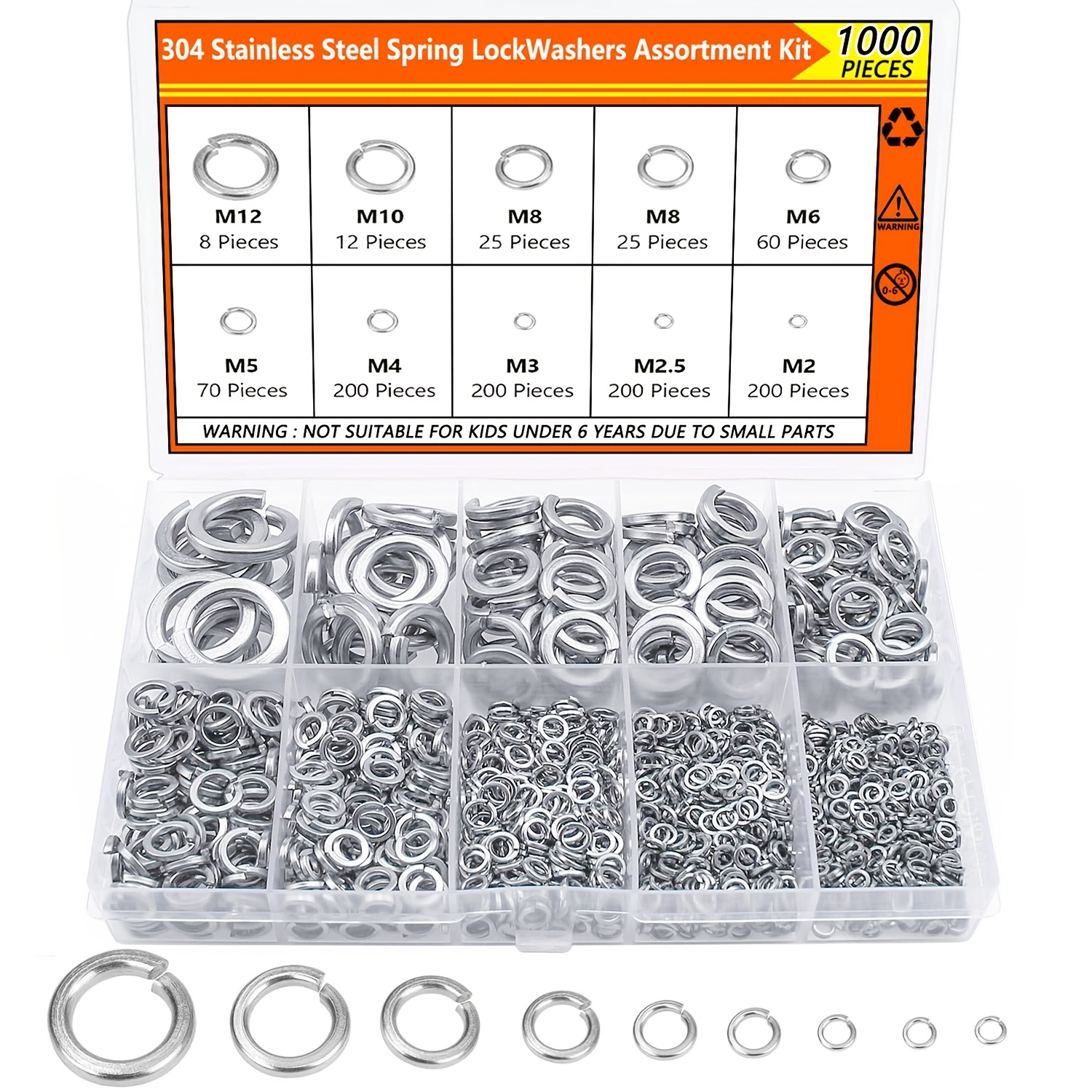 

1000- Kit - 304 Steel Washers, 9 Notched Metal Washers For Fastening M2-m12