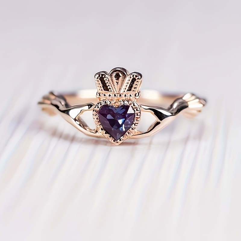 -held Rose , Heart-shaped Anti Zirconia Goddess Princess Love Lady Wedding Engagement Ring