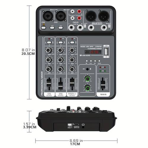 professional 4 channel audio mixer sound board mixing console s b interface mp3 computer input stereo dj mixer suitable for studio streaming recording live streaming podcasting