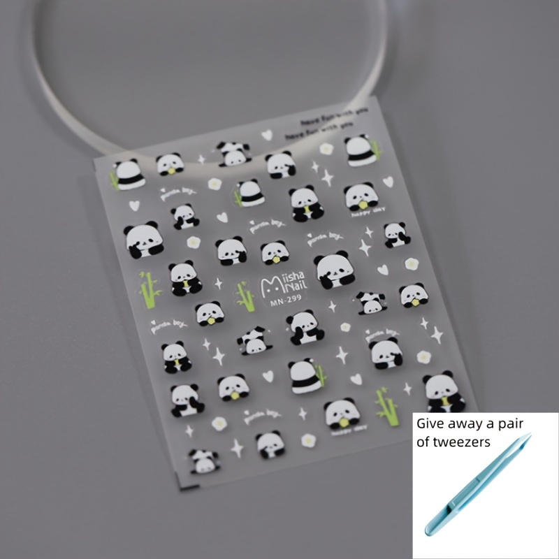 TEMU Adorable Panda Nail Art Stickers - Self-adhesive, Semi-gloss Finish For Easy Diy Manicures & Pedicures