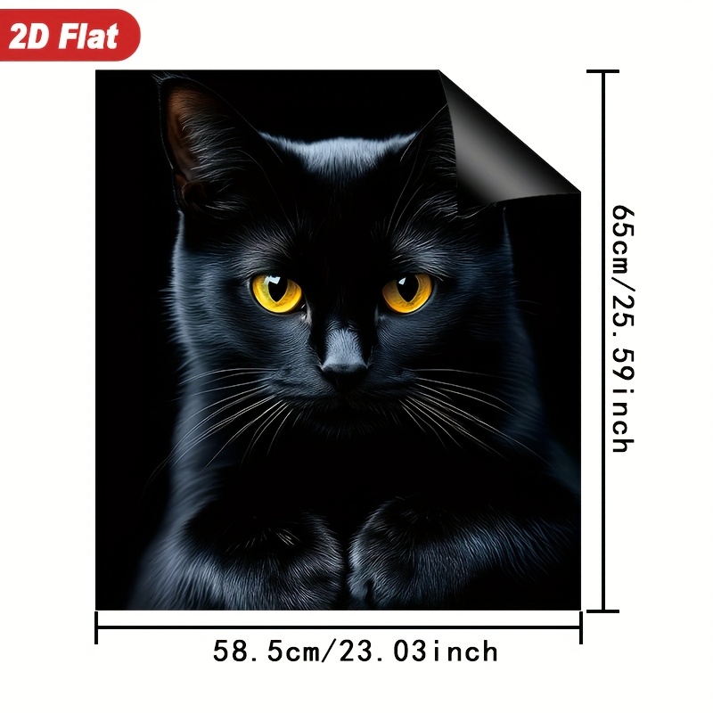 TEMU 1pc 2d Black Cat With Yellow Eyes Magnetic Appliance Cover Sticker - 23x25.6 Inch No Glue Needed, Easy To Clean, Durable For Dishwasher,