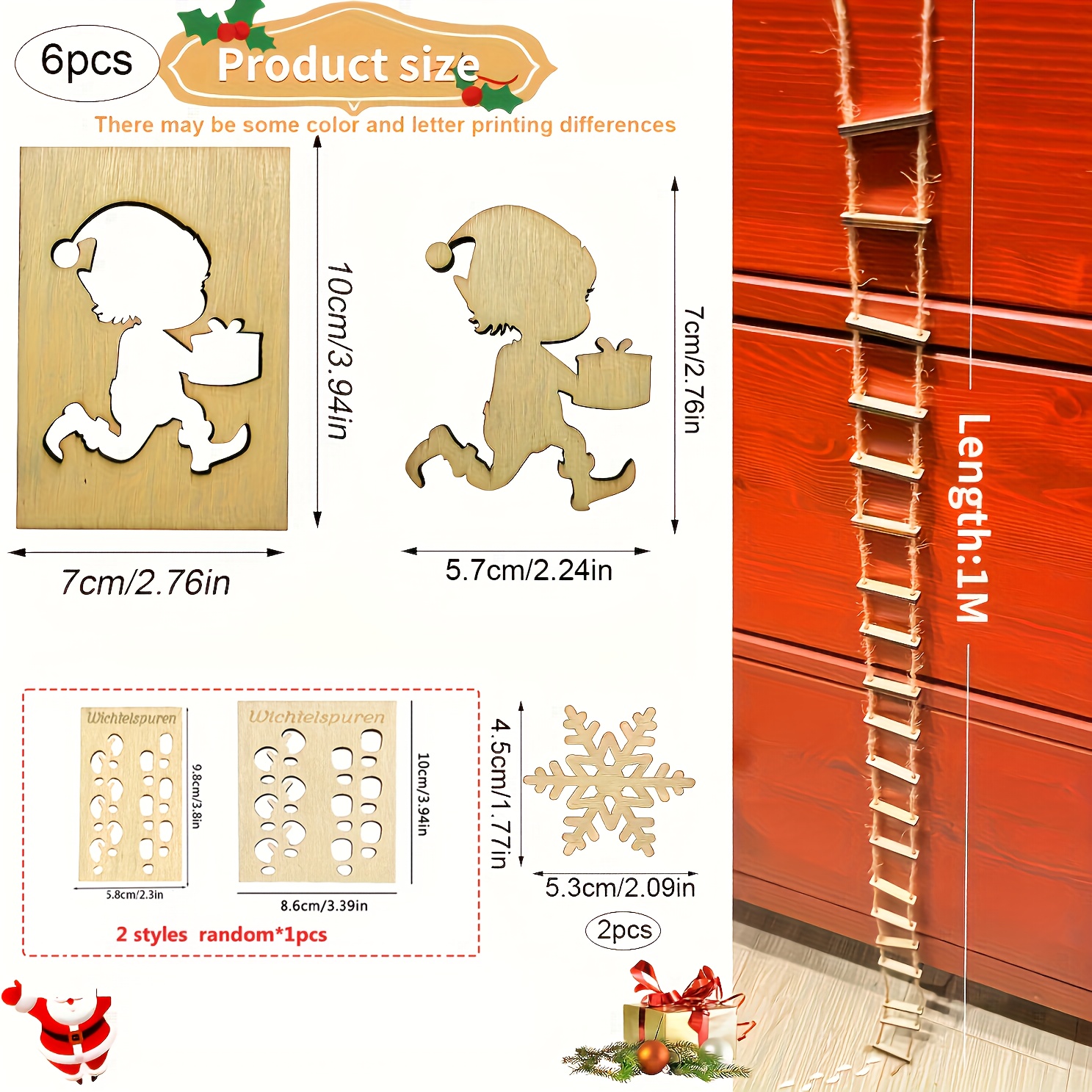 TEMU 6pcs Christmas Gnome Decor Set, Gnome Footprint Stencil, Gnome Rope Ladder, Snowflake Decoration, Indoor Christmas , Christmas Party Decoration,
