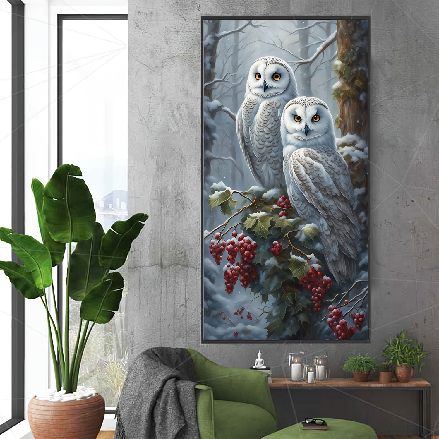 

Diy 5d Diamond Painting Kit - 2 Owls Design, Large Frameless Canvas Art, Embroidery Cross Stitch Craft For Wall Decor (35.4x19.7 Inches)