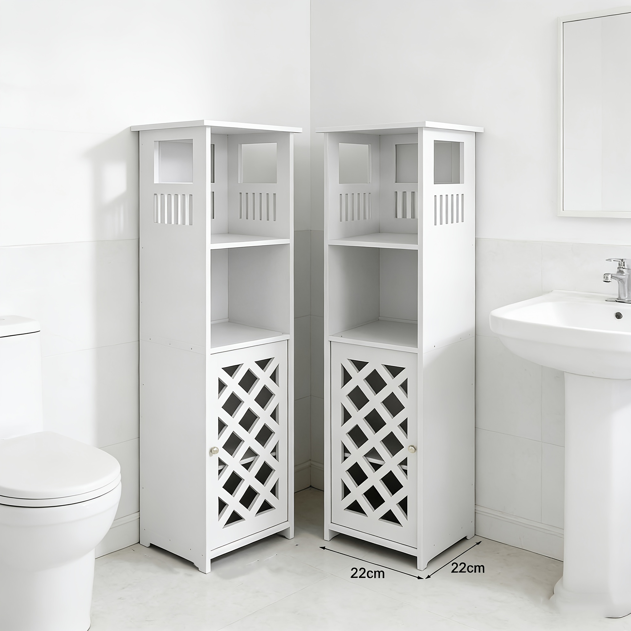 2pcs Storage Cabinet For Small Spaces, 22x22x78cm Over The Toilet Cabinet For Skinny Bathroom Storage Corner Floor, Slim Pvc Bath Cabinet With Doors & Shelves, Non-solid Wood, Easy Assembly