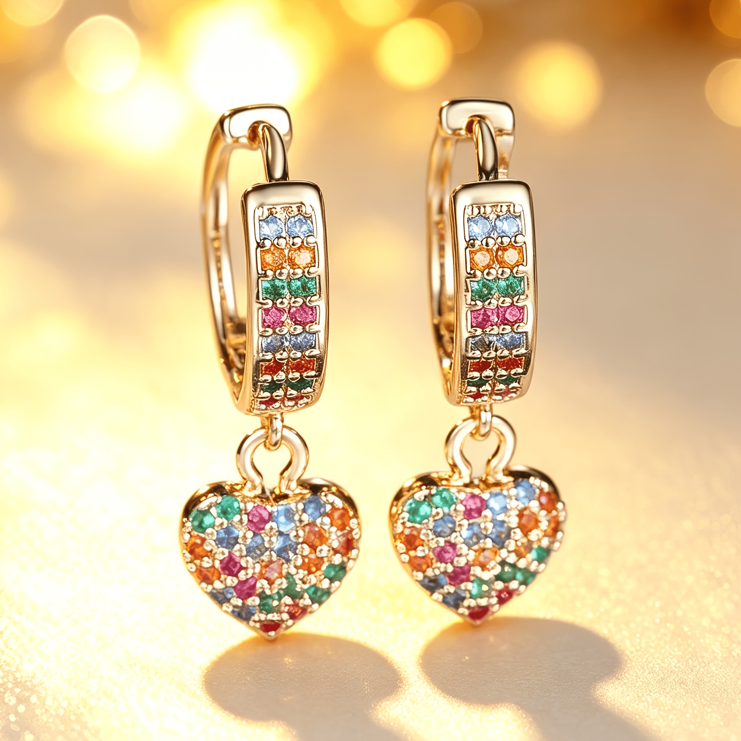 TEMU A Pair Of Heart-shaped Pendant Earrings Set With Inlaid Colored Synthetic Synthetic Zirconia, Offering , , Luxury, , , And A Fashionable,