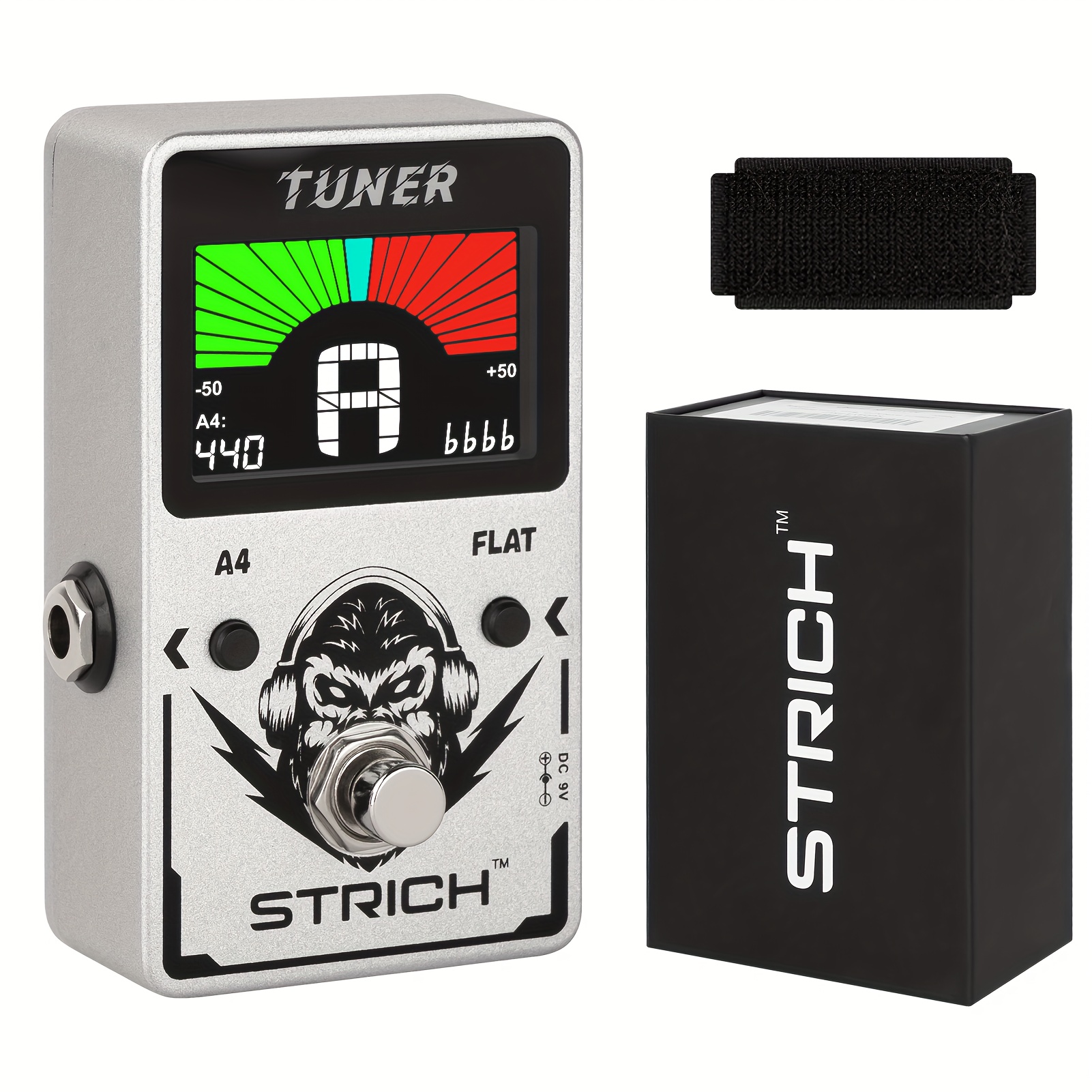 TEMU Strich Guitar & Bass Tuner Pedal With Large Color Screen - Precision Chromatic Drop Tuning, 430-450hz A4, True Bypass, Flat/sharp Display, 9v