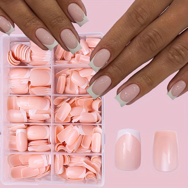 

240pcs Short Nude Color Nail Tips White French Edge Full Coverage Fake Nail Stickers, Send 6pcs Jelly Glue And 6pcs File Suitable For Professional Nail Salon And Home Diy Nail