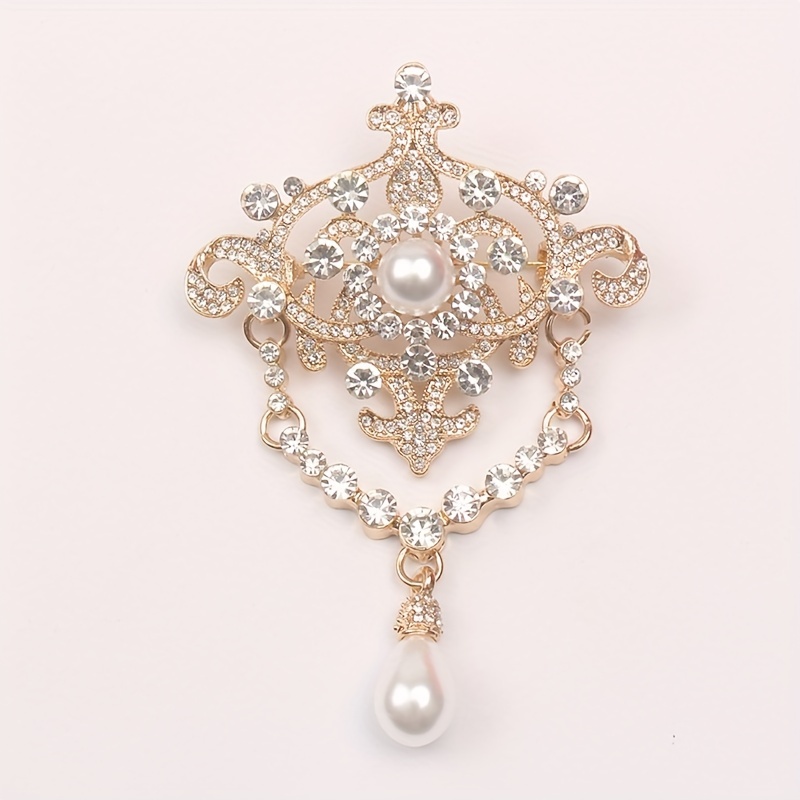 TEMU Light Luxury Premium Pearl Brooch Elegant Zirconia Temperament Classic Elegant Tassel Brooch European Court Style Lapel Pin