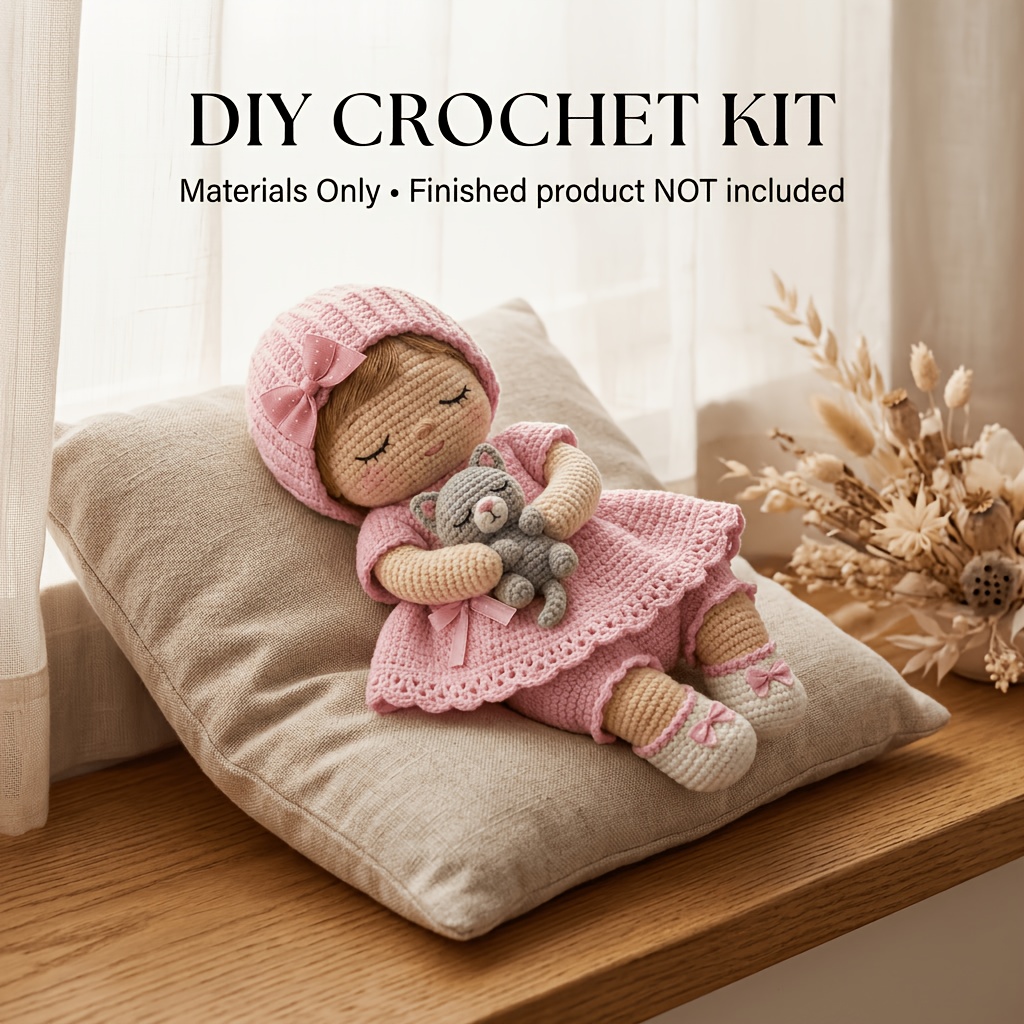 TEMU WOVWOV [Kit de Matériel à Faire Soi-Même - Produit Non ] Fille Endormie au Chaud et au Calme Tenant un Chat, Kit de Matériel de Crochet, avec