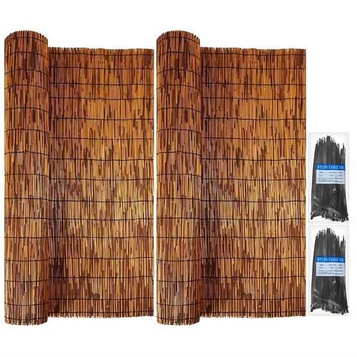 2pcs natural reed bamboo fencing roll bamboo privacy 3ft x 13 3ft and 200pcs nylon ties cord for garden balcony window indoor outdoor dark brown