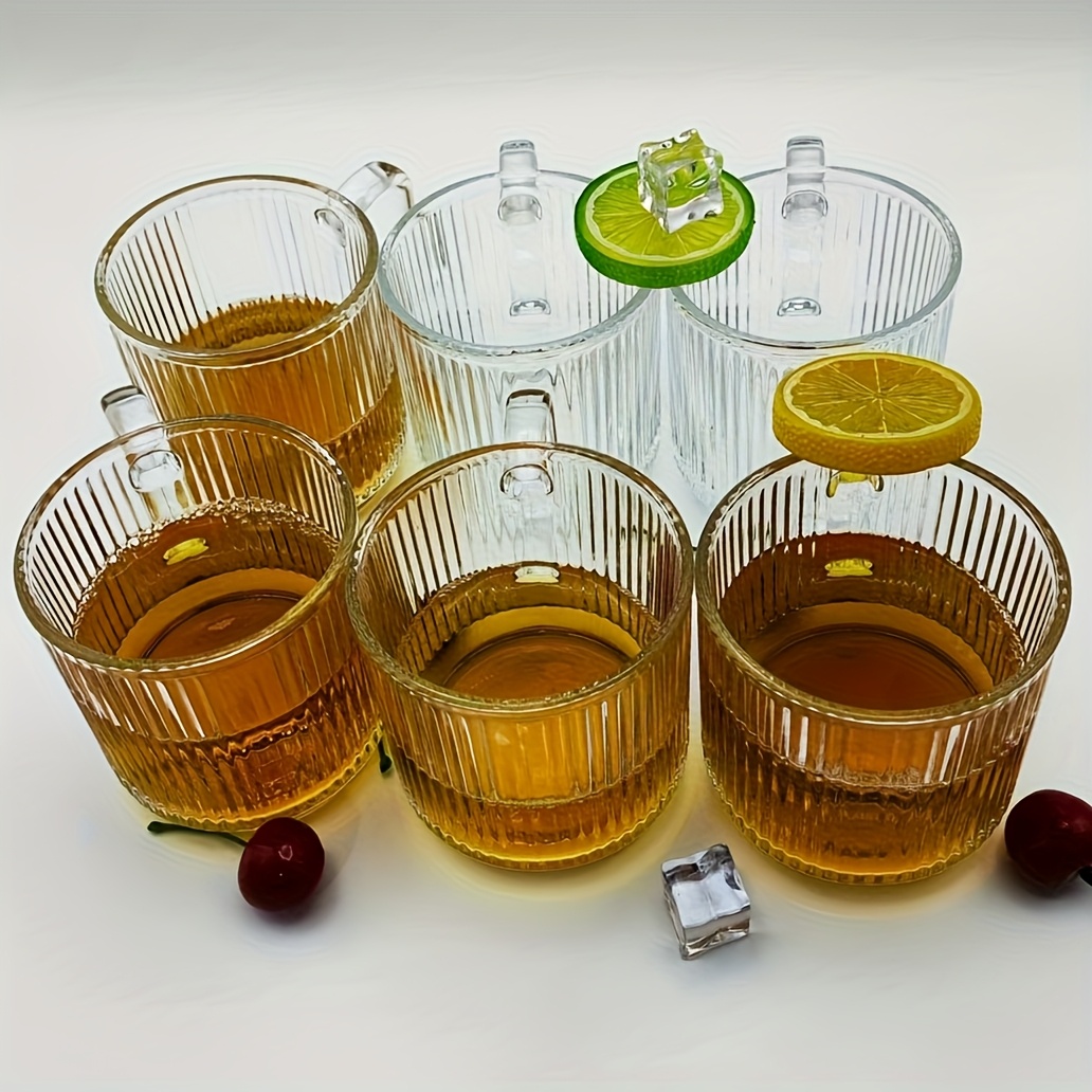 Image of 1/2/4/6pcs. Handheld Vertical Patterned Iced Coffee Glass -11.6oz Glass Suitable For Latte, Juice, Milk, Tea Drinks, Reusable For Drinks, Perfect For Home And Office Use
