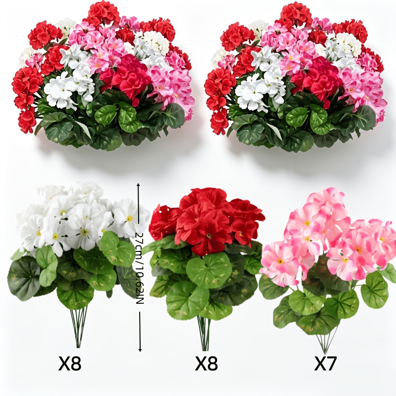 TEMU 23pcs Outdoor Vibrant Artificial Geranium Flowers | Uv-resistant Artificial Flowers, Durable Plastic Indoor/outdoor Decor, Outdoor Artificial