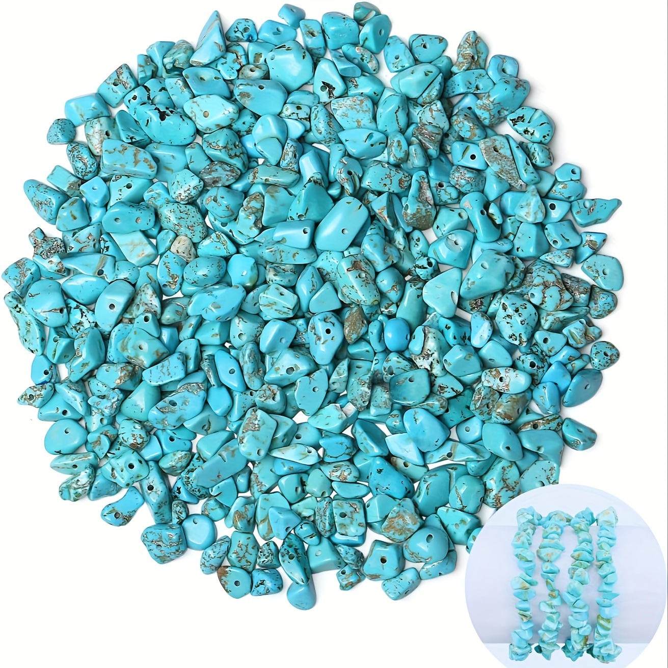 TEMU 400pcs Blue Turquoise Beads - 5-8mm Natural Chip Stone, Irregular Crystal Gemstones For Making - Ideal For Bracelets, Earrings, Necklaces