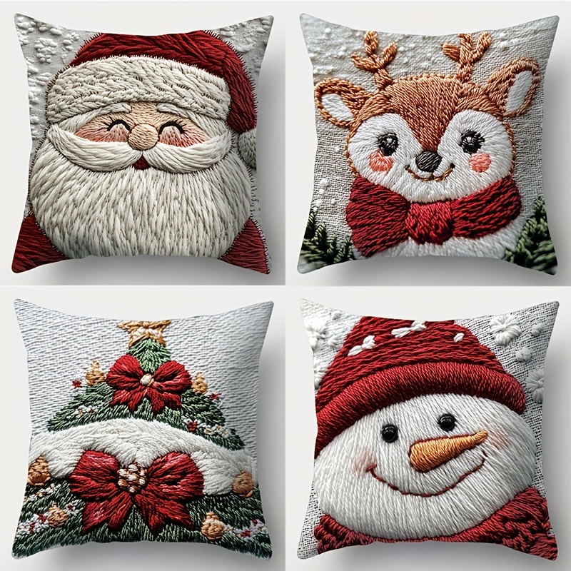 

4pcs Christmas , , , Snowman, And Embroidered , , , Zippered Polyester For - Inserts Not Included