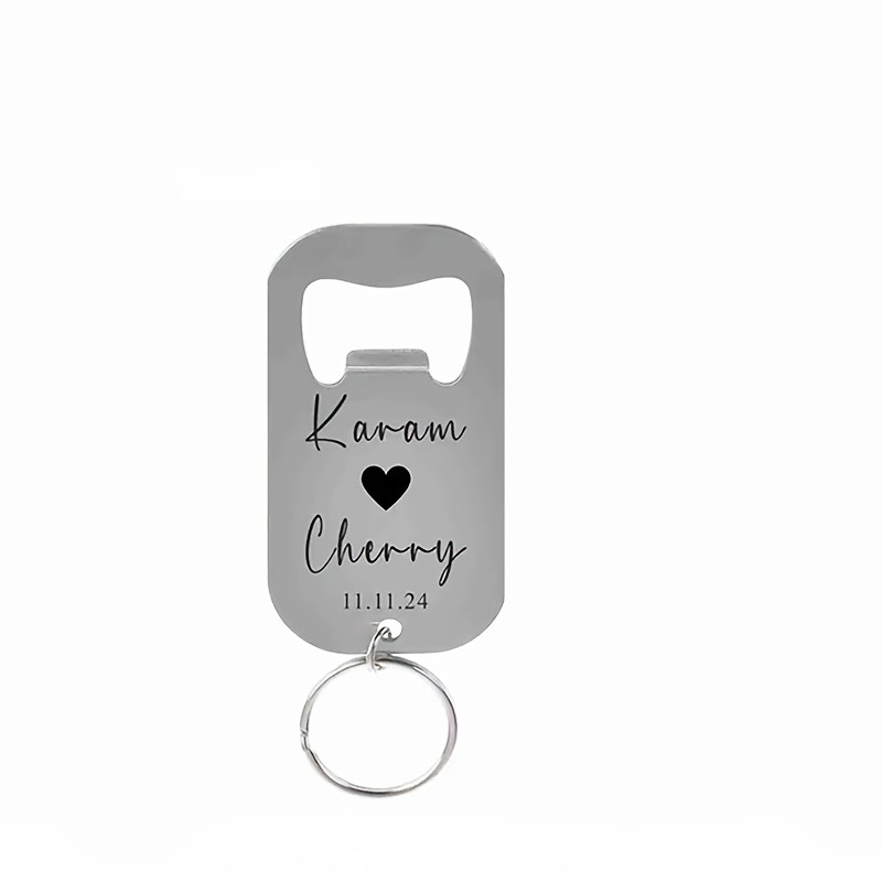 TEMU 2/5/10/20/30pcs Personalized Engraved Stainless Steel Bottle Opener Keychain, Custom Heart-shaped Wedding Keepsake Bottle Opener