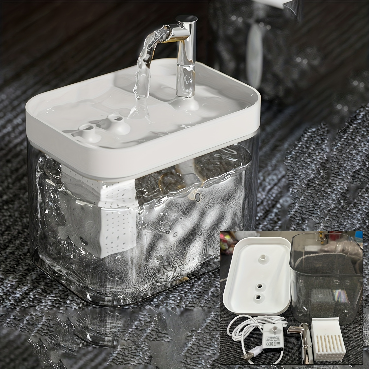 TEMU 1.5l Cat Drinking Fountain Automatic Circulation Dispenser Fresh Water Water Bowl Feeding Bowl, Without Battery
