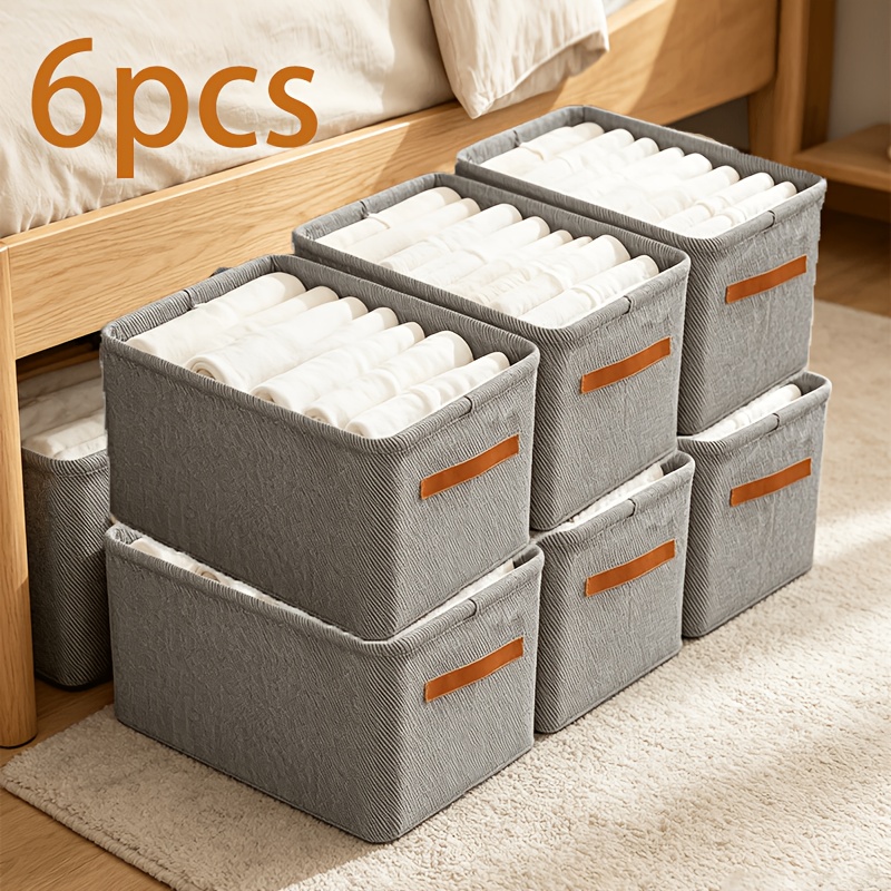 6er-Set – Graue faltbare Aufbewahrungsboxen mit Doppelgriffen – Stahlrahmen Kleider- Hosen-Organizer für den Kleiderschrank – Langlebige platzsparende Lösung für die Haushaltsorganisation,
